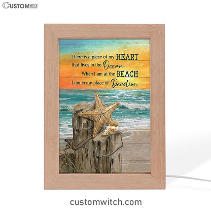 There Is A Piece Of My Heart Starfish Blue Ocean Sunset Frame Lamp Art - Christian Night Light - Bible Verse Wooden Lamp
