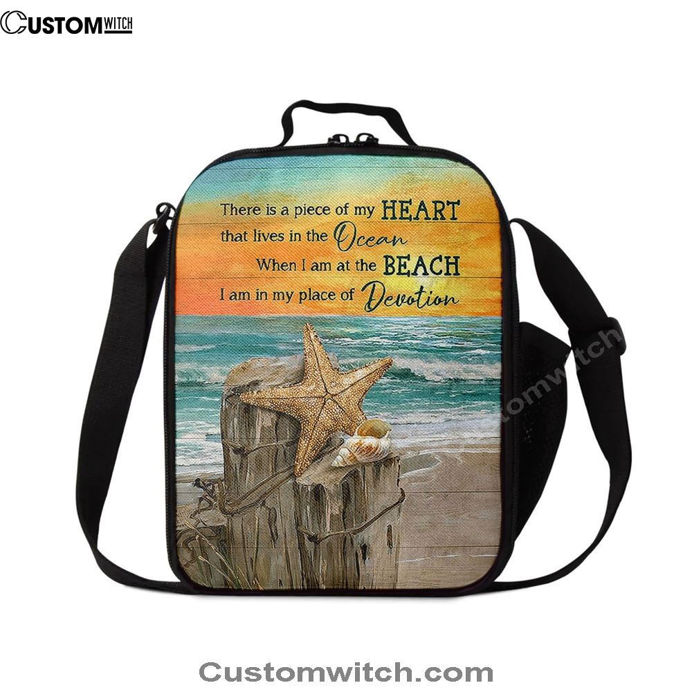 There Is A Piece Of My Heart Starfish Blue Ocean Sunset Lunch Bag For Men And Women, Spiritual Christian Lunch Box For School, Work