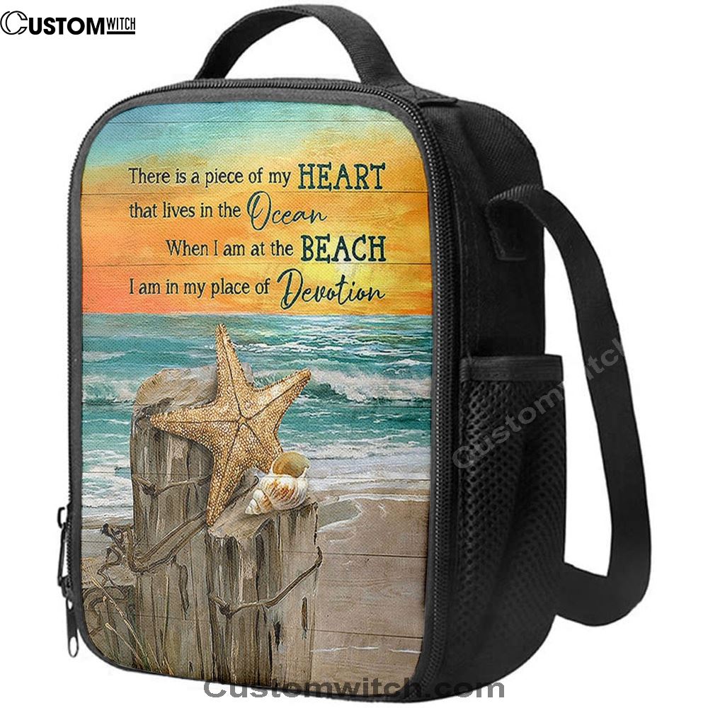 There Is A Piece Of My Heart Starfish Blue Ocean Sunset Lunch Bag For Men And Women, Spiritual Christian Lunch Box For School, Work