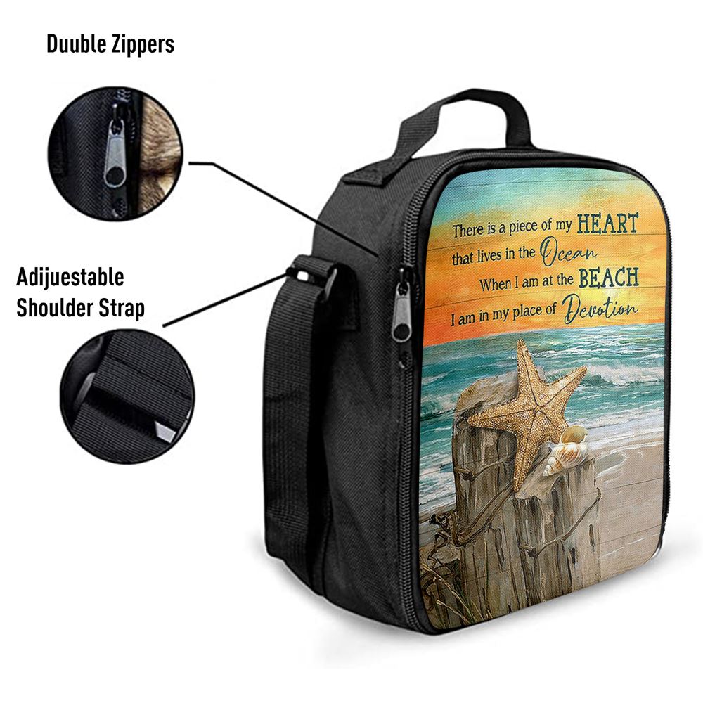 There Is A Piece Of My Heart Starfish Blue Ocean Sunset Lunch Bag For Men And Women, Spiritual Christian Lunch Box For School, Work