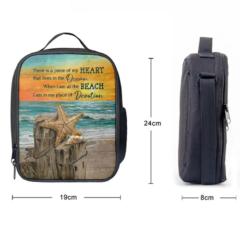 There Is A Piece Of My Heart Starfish Blue Ocean Sunset Lunch Bag For Men And Women, Spiritual Christian Lunch Box For School, Work