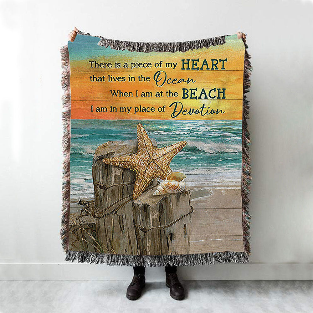 There Is A Piece Of My Heart Starfish Blue Ocean Sunset Woven Throw Blanket - Christian Woven Blanket Prints - Bible Verse Woven Blanket Art