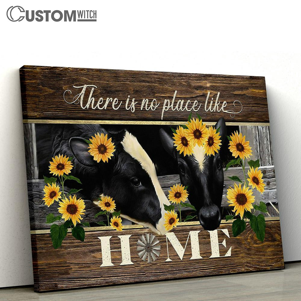 There Is No Place Like Home Black Cow, Sunflower Wall Art Canvas - Christian Wall Art - Religious Art