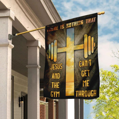 There Is Nothing That Jesus &amp The Gym Can't Get Me Through House Flag, Outdoor Religious Flags, Christian Flag, Scripture Flag, Garden Banner