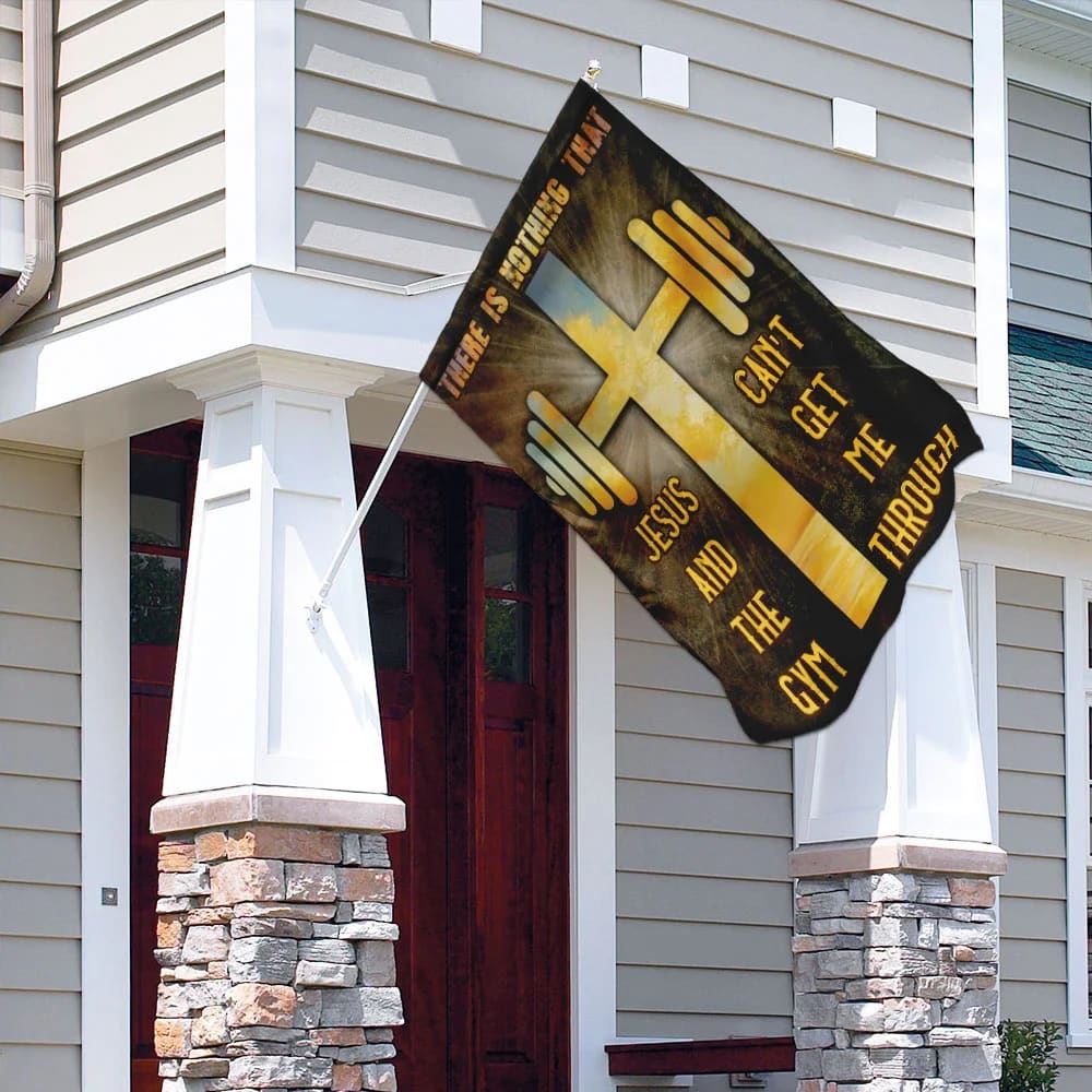 There Is Nothing That Jesus &amp The Gym Can't Get Me Through House Flag, Outdoor Religious Flags, Christian Flag, Scripture Flag, Garden Banner