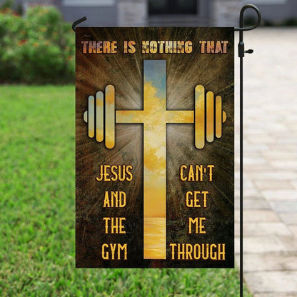 There Is Nothing That Jesus &amp The Gym Can't Get Me Through House Flag, Outdoor Religious Flags, Christian Flag, Scripture Flag, Garden Banner