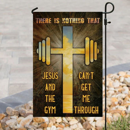 There Is Nothing That Jesus &amp The Gym Can't Get Me Through House Flag, Outdoor Religious Flags, Christian Flag, Scripture Flag, Garden Banner
