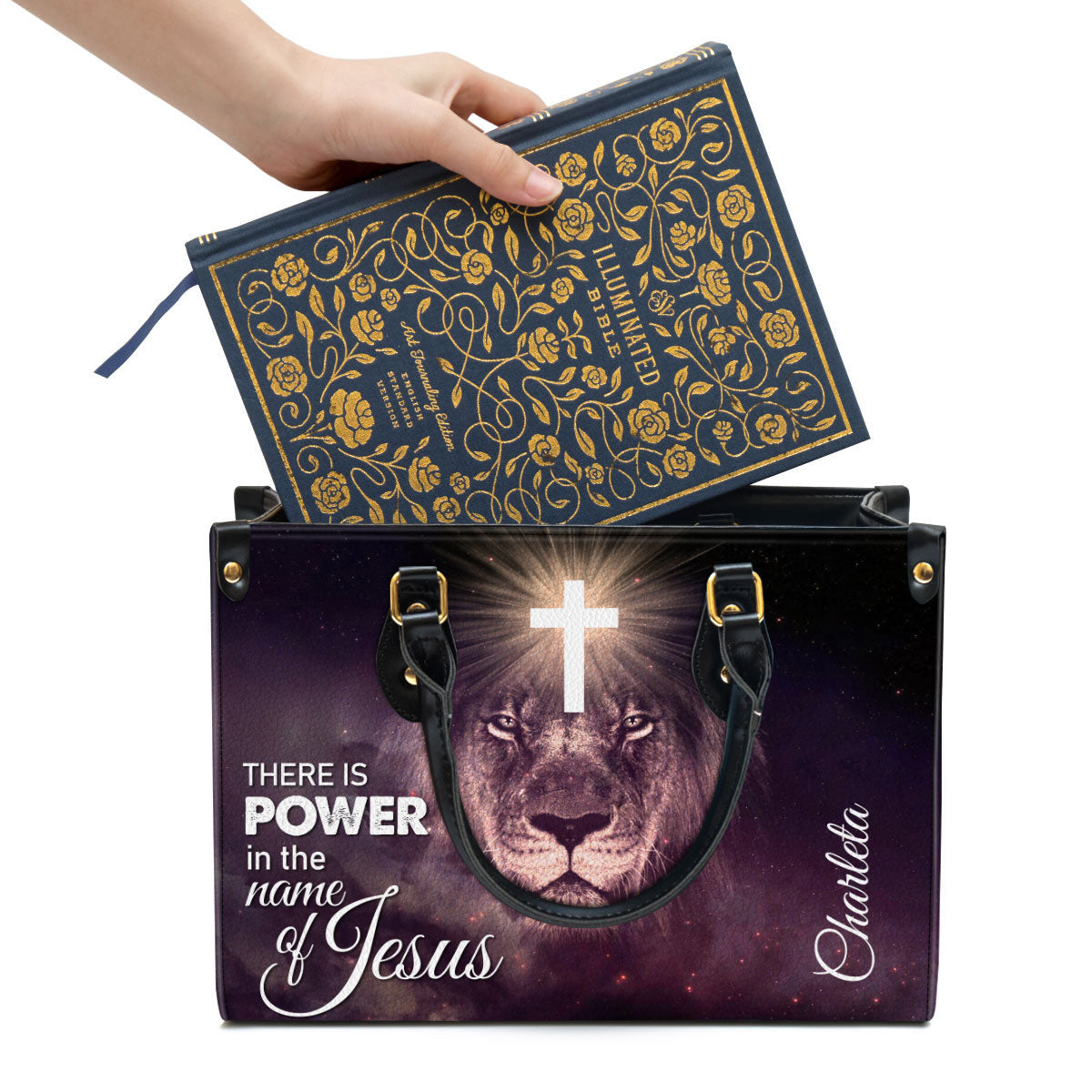 There Is Power In The Name Of Jesus Beautiful Personalized Leather Bag For Women, Religious Gifts For Women