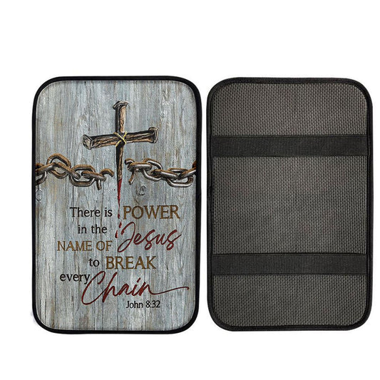 There Is Power In The Name Of Jesus Broken Chain Cross Car Center Console Cover, Bible Verse Car Interior Accessories