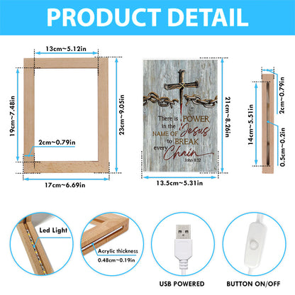 There Is Power In The Name Of Jesus Broken Chain Cross Frame Lamp Art - Bible Verse Wooden Lamp - Inspirational Art - Christian Home Decor