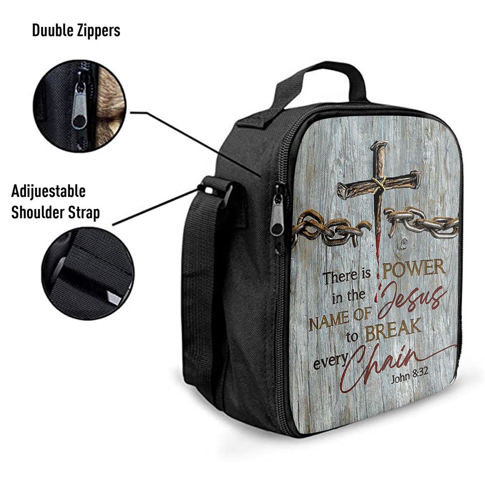 There Is Power In The Name Of Jesus Broken Chain Cross Lunch Bag For Men And Women, Spiritual Christian Lunch Box For School, Work