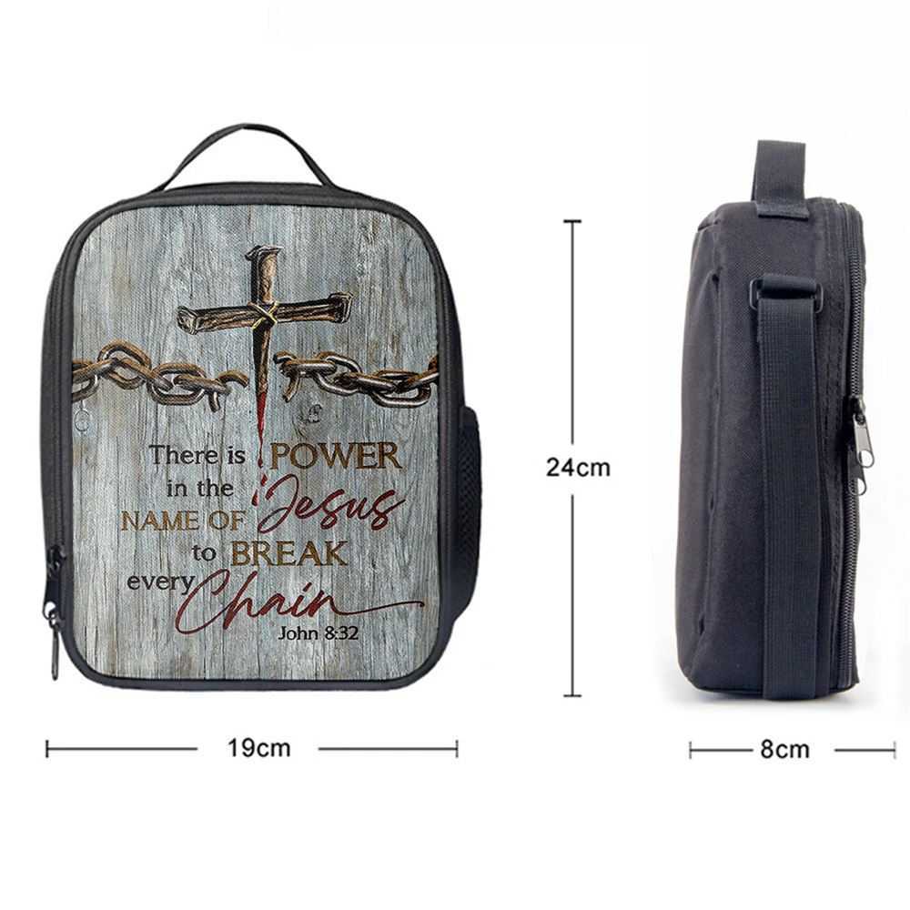 There Is Power In The Name Of Jesus Broken Chain Cross Lunch Bag For Men And Women, Spiritual Christian Lunch Box For School, Work