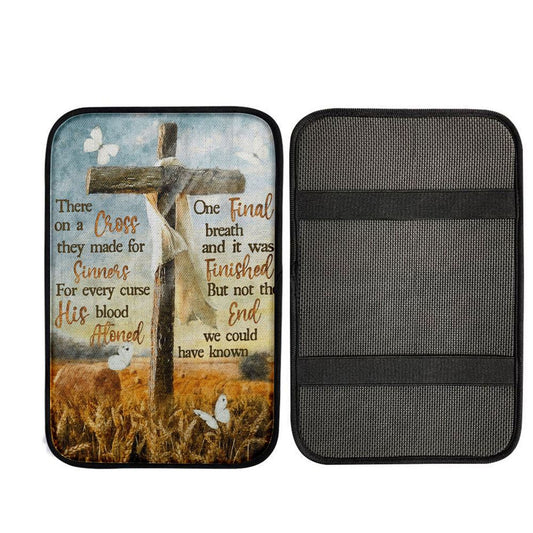 There On A Cross They Made For Sinners Car Center Console Cover, Bible Verse Car Interior Accessories