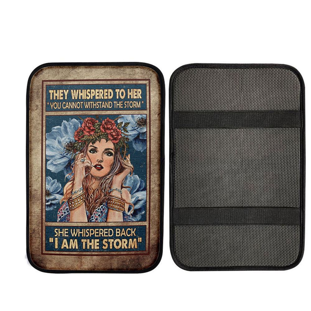 They Whispered To Her Hippie Girl Flower Wreath Car Center Console Cover, Christian Car Interior Accessories