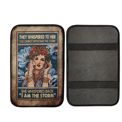 They Whispered To Her Hippie Girl Flower Wreath Car Center Console Cover, Christian Car Interior Accessories