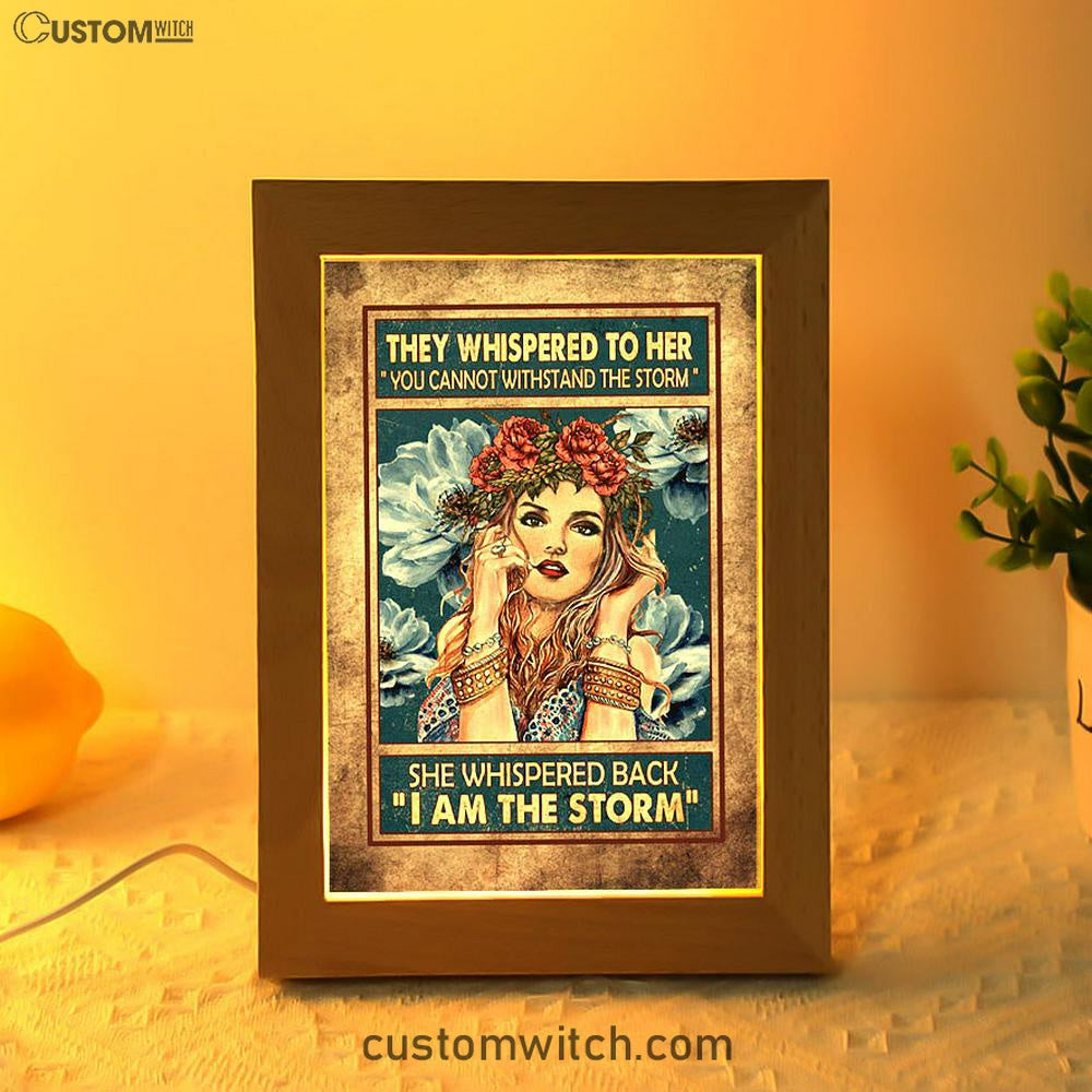 They Whispered To Her Hippie Girl Flower Wreath Frame Lamp Art - Christian Night Light - Bible Verse Wooden Lamp