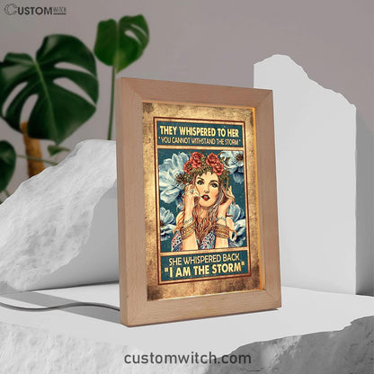 They Whispered To Her Hippie Girl Flower Wreath Frame Lamp Art - Christian Night Light - Bible Verse Wooden Lamp