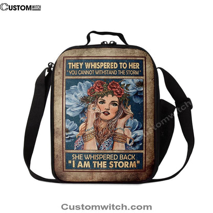 They Whispered To Her Hippie Girl Flower Wreath Lunch Bag For Men And Women, Spiritual Christian Lunch Box For School, Work