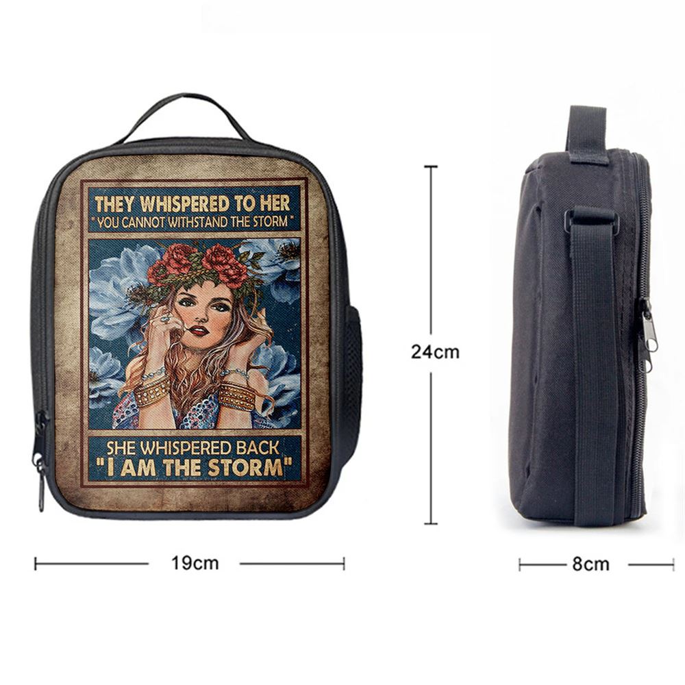 They Whispered To Her Hippie Girl Flower Wreath Lunch Bag For Men And Women, Spiritual Christian Lunch Box For School, Work
