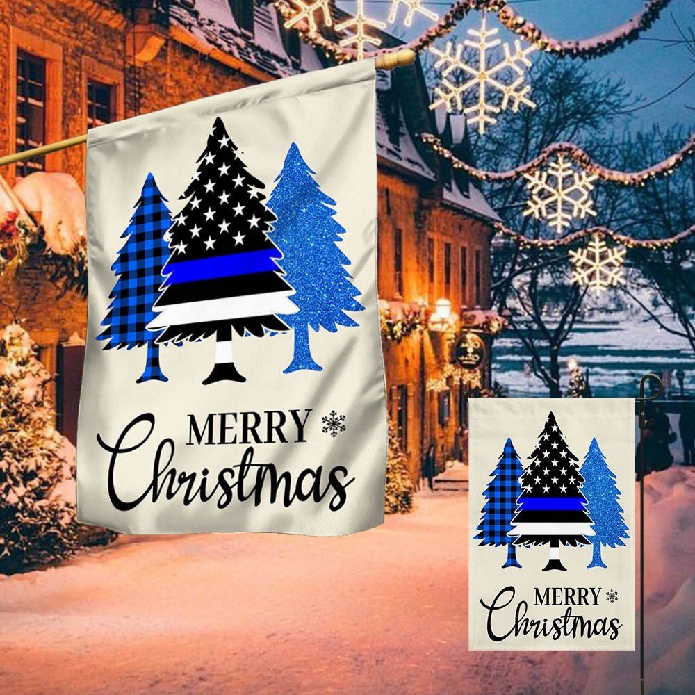 Thin Blue Line Merry Christmas Flag Police Law Enforcement Flag, Christmas Garden Flag, Home Decor Accessories, Christmas Outdoor Decor Ideas
