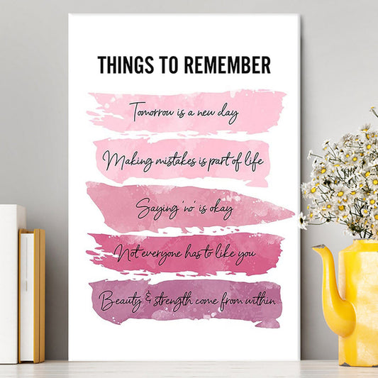 Things To Rememver Canvas Wall Art -Encouragement Gifts For Women, Girls, Teens, Daughter, Bff