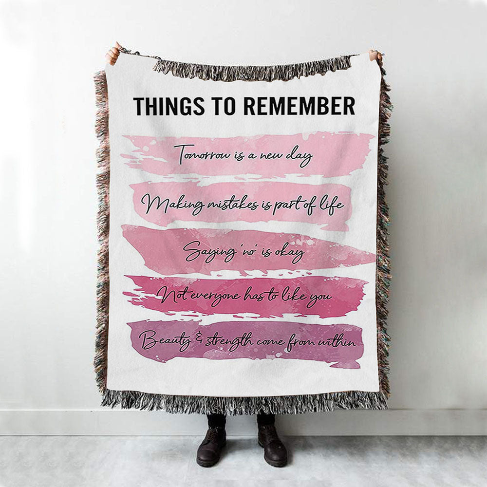 Things To Rememver Woven Throw Blanket -Encouragement Gifts For Women, Girls, Teens, Daughter, Bff