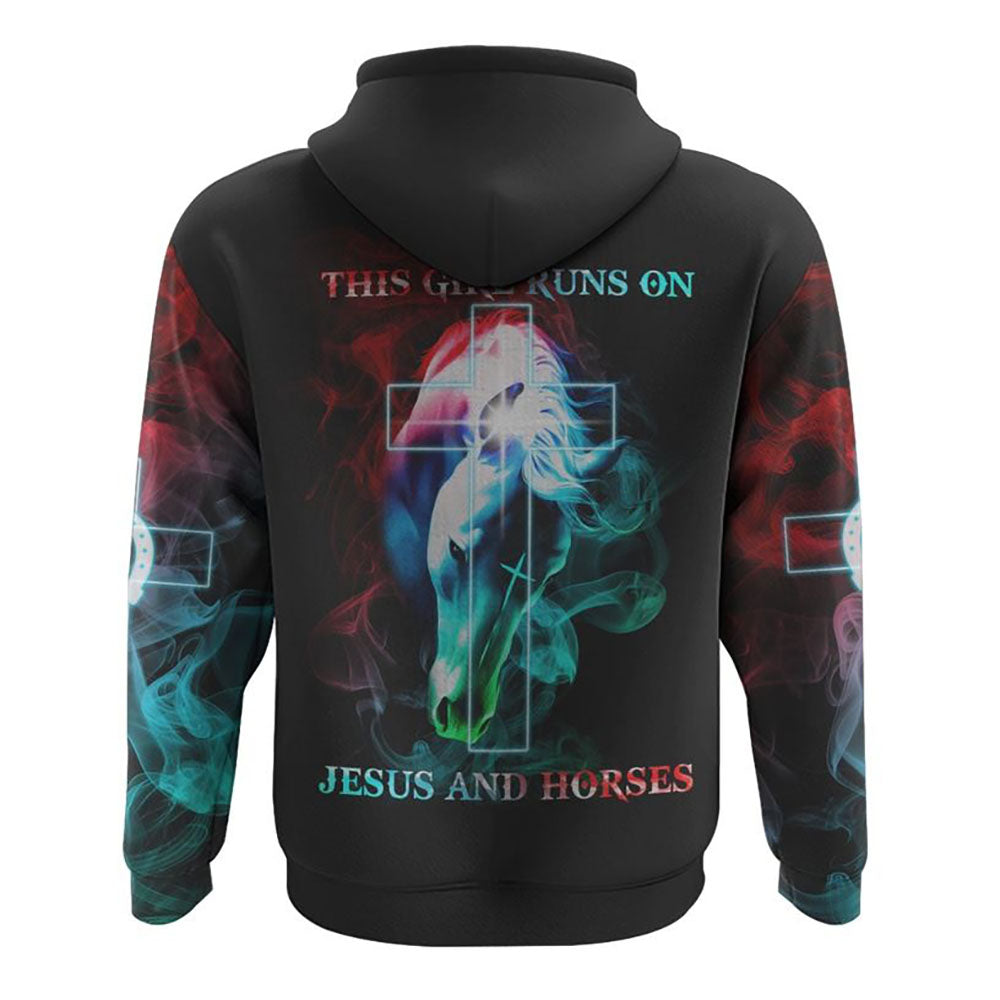 This Girl Runs On Jesus And Horse Colorful Smoke All Over Print 3D Hoodie, Christian Hoodie, Christian Sweatshirt, Bible Verse Shirt