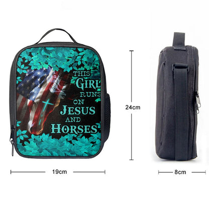 This Girl Runs On Jesus And Horses America Horse Cross Lunch Bag For Men And Women, Spiritual Christian Lunch Box For School, Work