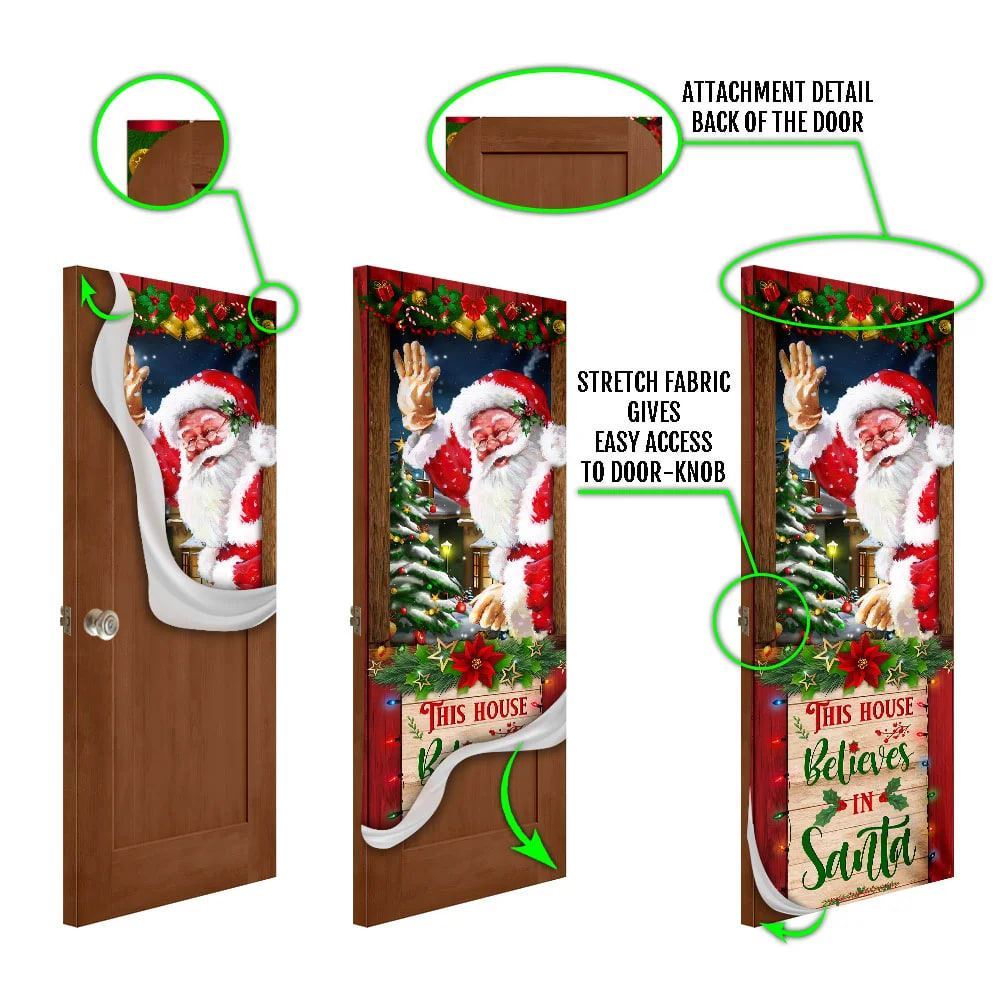 This House Believes In Santa Door Cover, Santa Claus Door Cover, Christmas Door Knob Covers, Christmas Outdoor Decoration