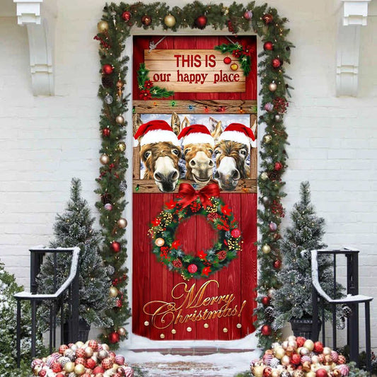 This Is My Happy Place Donkey Door Cover, Christmas Door Knob Covers, Christmas Outdoor Decoration