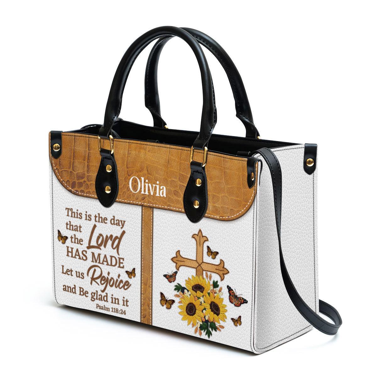This Is The Day That The Lord Has Made Leather Bag, Custom Name Cross Leather Handbag, Christian Gifts For Women