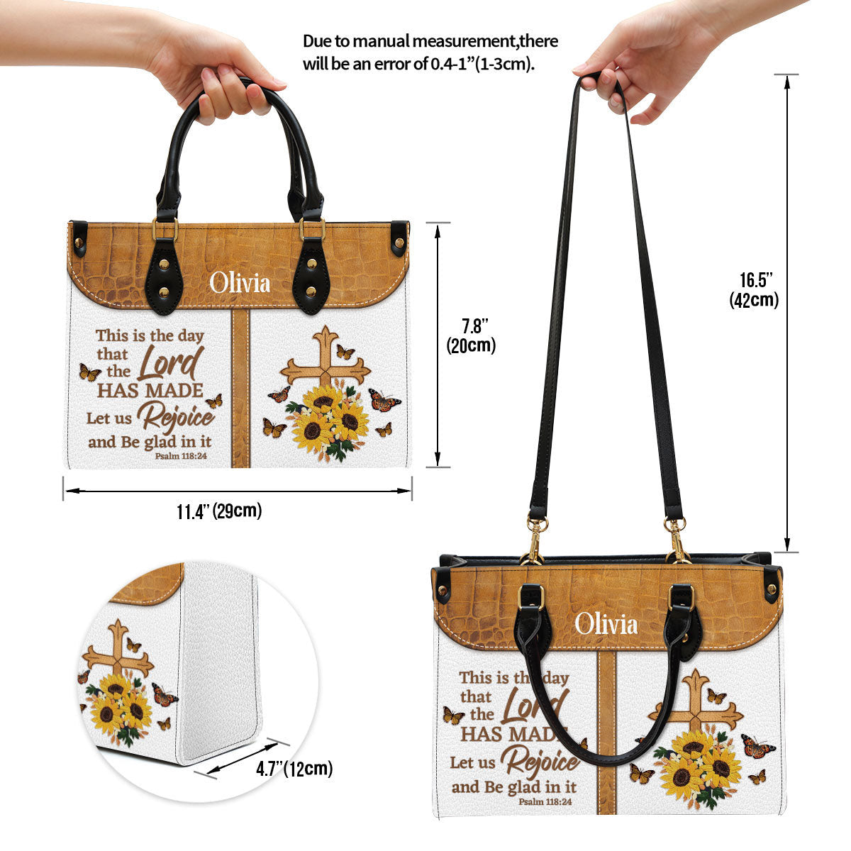 This Is The Day That The Lord Has Made Leather Bag, Custom Name Cross Leather Handbag, Christian Gifts For Women
