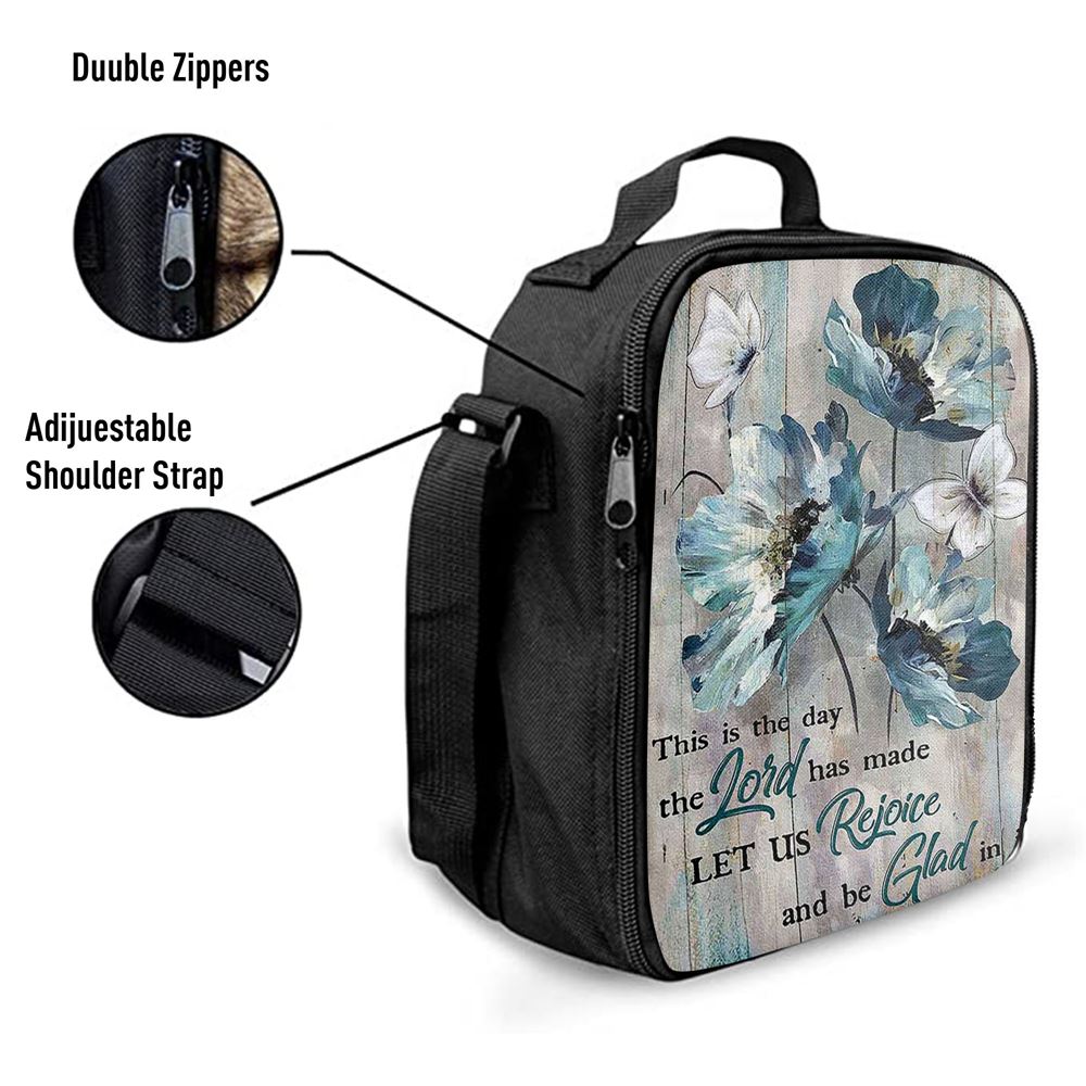 This Is The Day The Lord Has Made Blue Flower Butterfly Lunch Bag For Men And Women, Spiritual Christian Lunch Box For School, Work