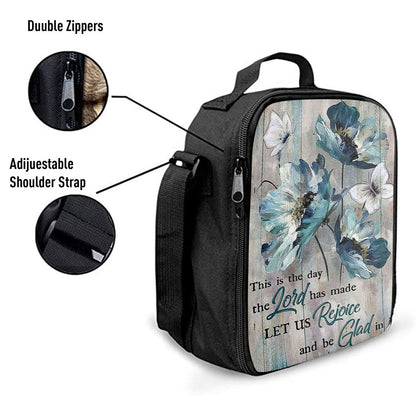 This Is The Day The Lord Has Made Blue Flower Butterfly Lunch Bag For Men And Women, Spiritual Christian Lunch Box For School, Work