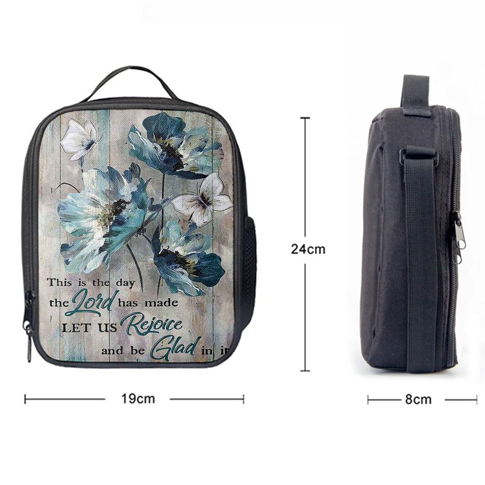 This Is The Day The Lord Has Made Blue Flower Butterfly Lunch Bag For Men And Women, Spiritual Christian Lunch Box For School, Work