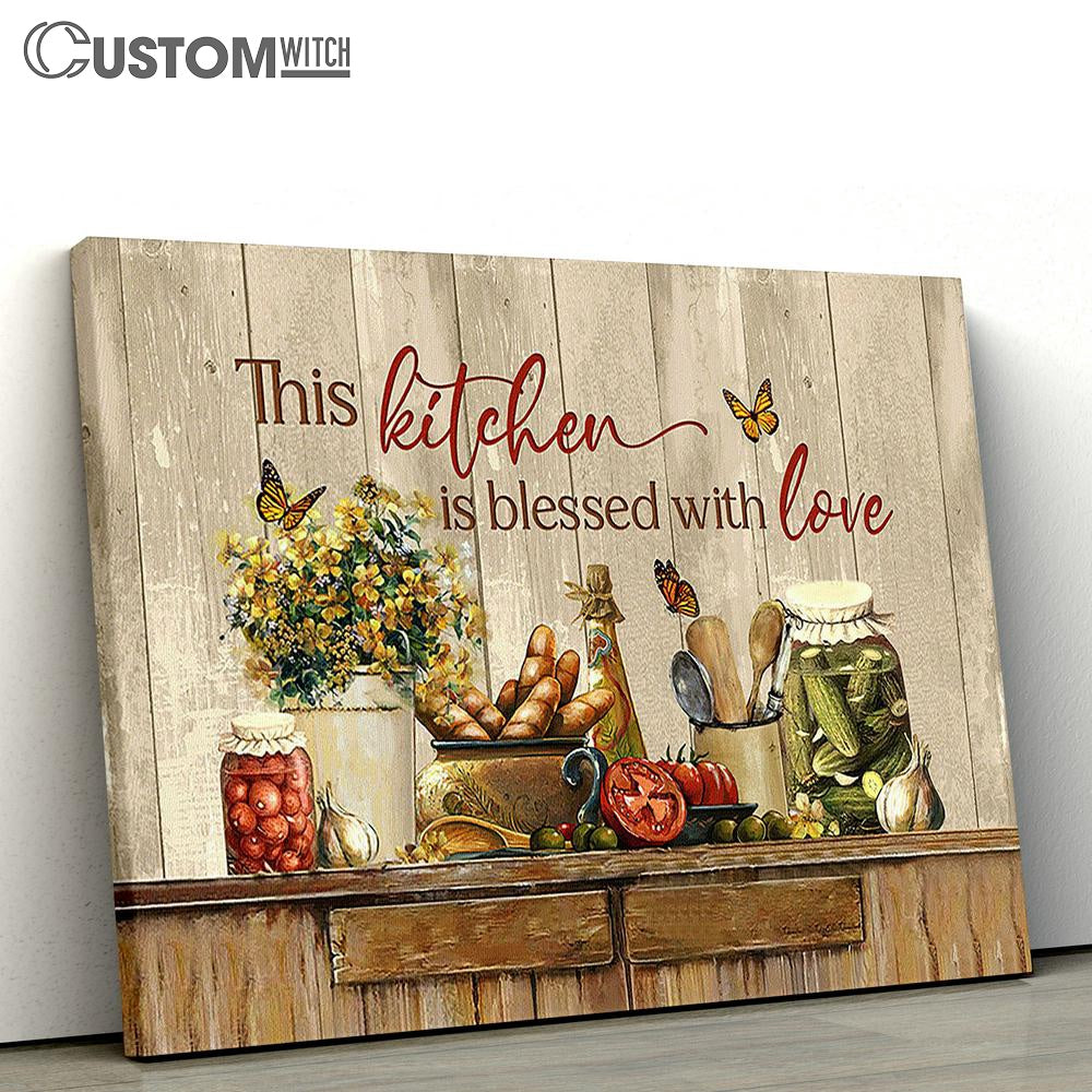 This Kitchen Is Blessed With Love Yellow Flower Fresh Tomato Canvas Art - Bible Verse Wall Art - Wall Decor Christian