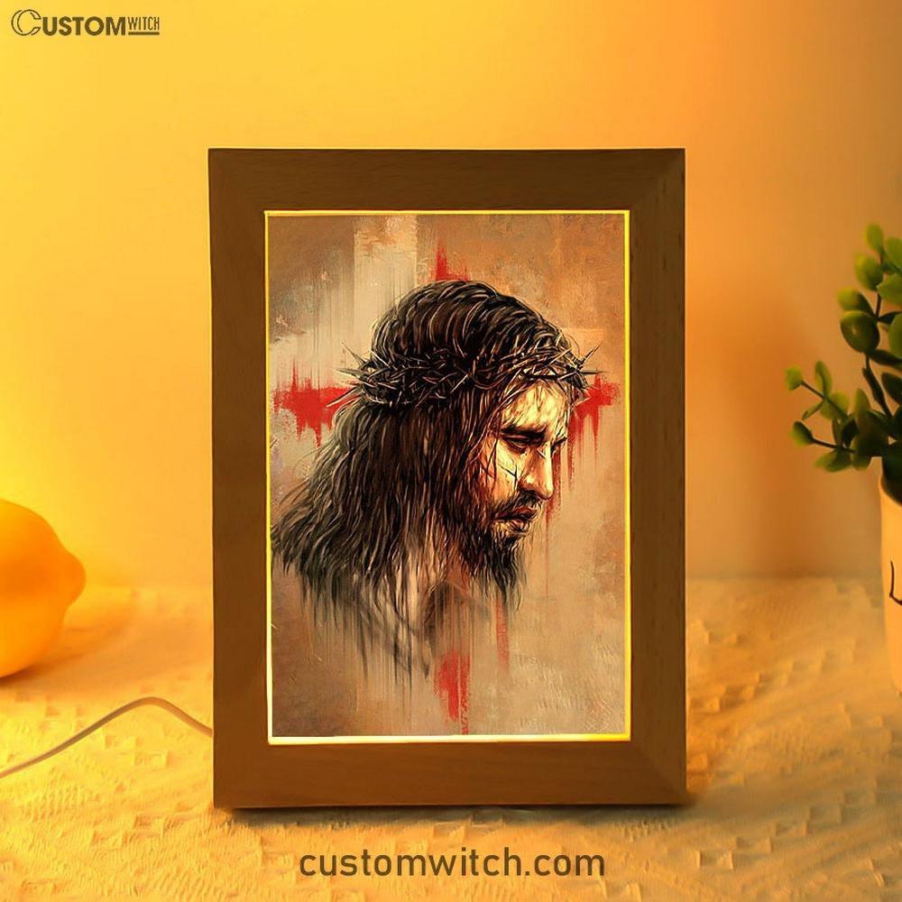 Thorn Crown Jesus Paid It All Frame Lamp Art - Bible Verse Wooden Lamp - Inspirational Art - Christian Home Decor