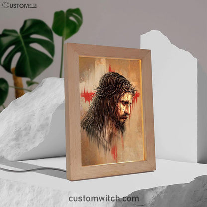 Thorn Crown Jesus Paid It All Frame Lamp Art - Bible Verse Wooden Lamp - Inspirational Art - Christian Home Decor