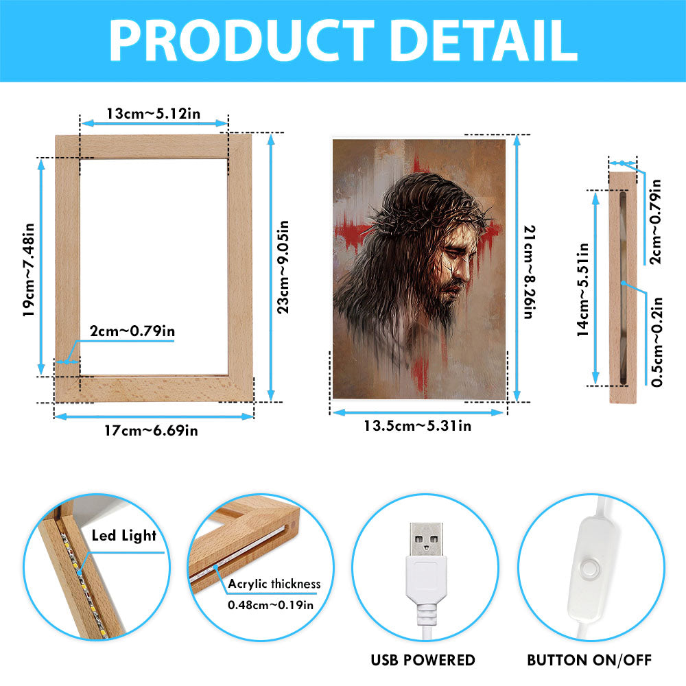 Thorn Crown Jesus Paid It All Frame Lamp Art - Bible Verse Wooden Lamp - Inspirational Art - Christian Home Decor