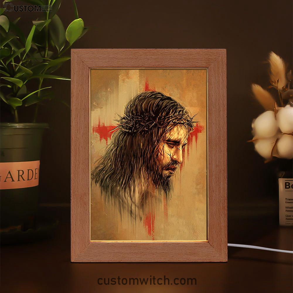 Thorn Crown Jesus Paid It All Frame Lamp Art - Bible Verse Wooden Lamp - Inspirational Art - Christian Home Decor