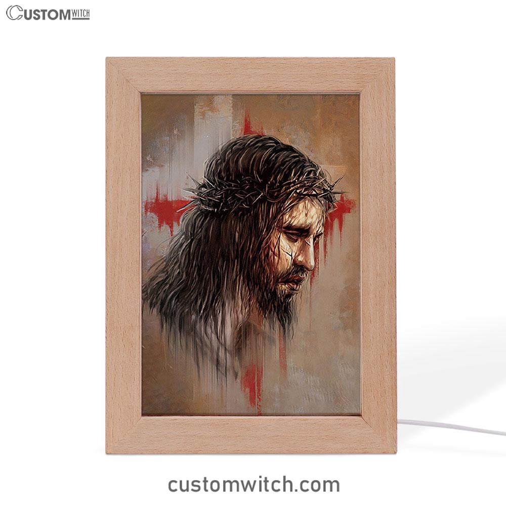 Thorn Crown Jesus Paid It All Frame Lamp Art - Bible Verse Wooden Lamp - Inspirational Art - Christian Home Decor