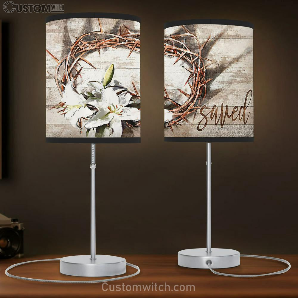 Thorn Crown Lily Saved Table Lamb Art - Bible Verse Lamb Gift - Christian Bedroom Decor