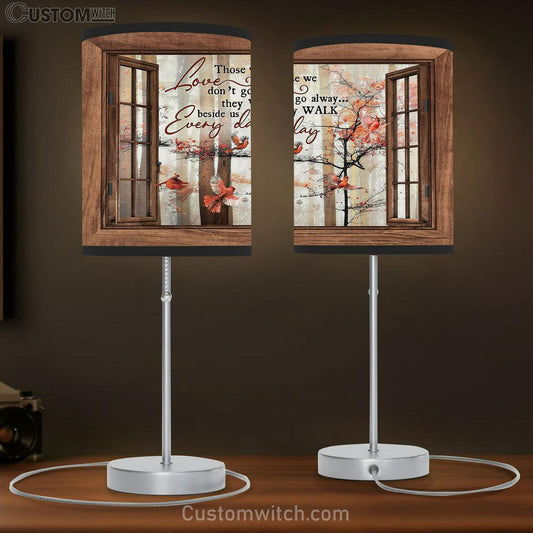 Those We Love Don't Go Away Red Cardinal Wooden Windows Table Lamb Gift - Bible Verse Table Lamb - Religious Bedroom Decor