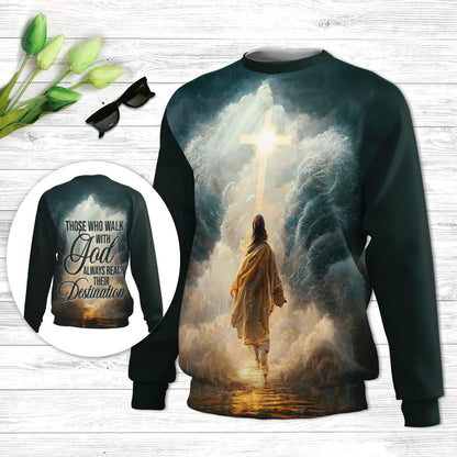 Those Who Walk With God Always Reach Their Destination Ugly Christmas Sweater - Christian Unisex Sweater - Religious Christmas Gift