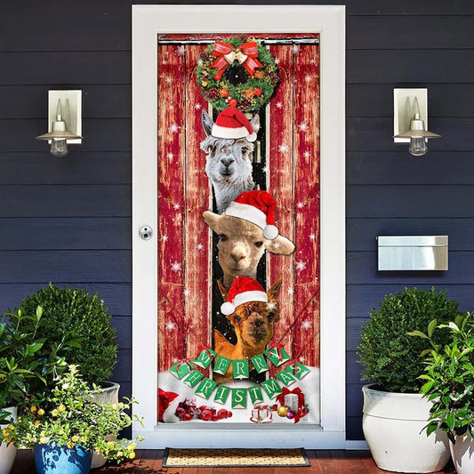 Three Alpacas Happy Place Door Cover, Front Door Christmas Cover, Christmas Door Knob Covers, Christmas Outdoor Decoration