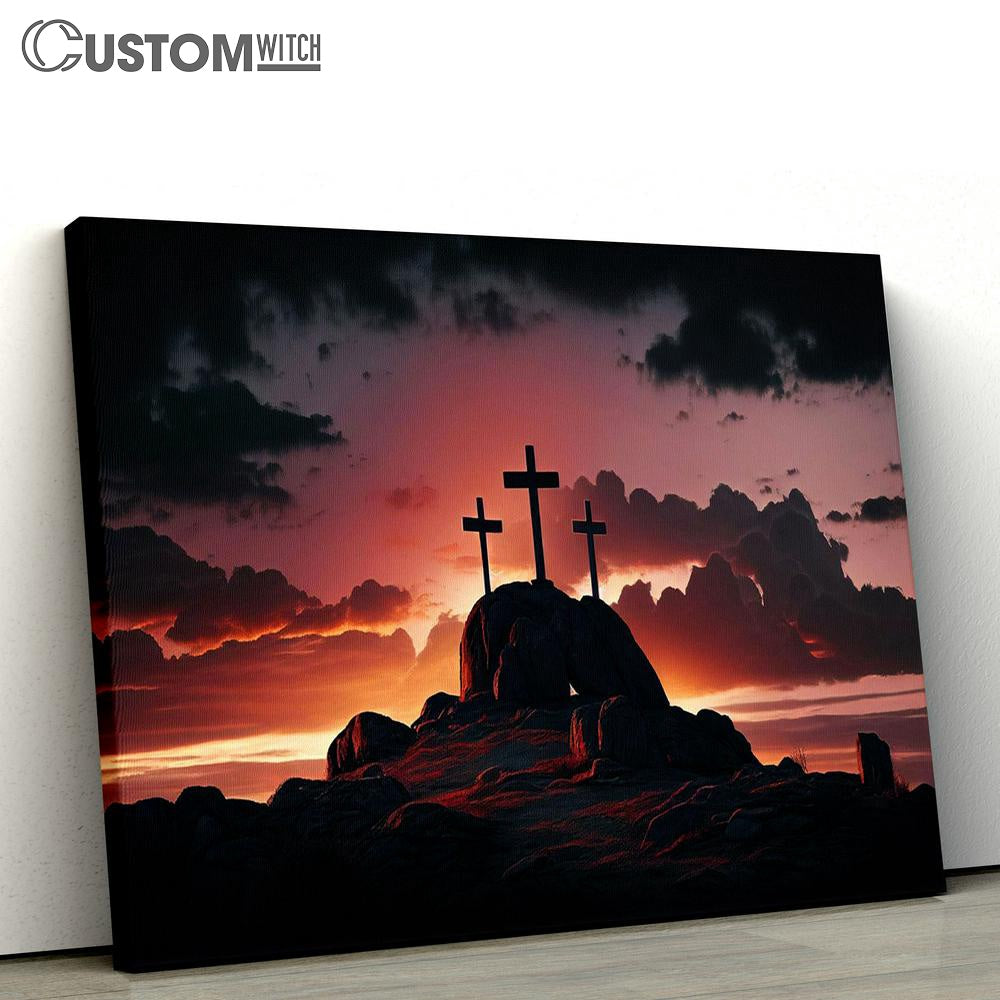Three Crosses Mountain Easter Canvas Pictures - Faith Art - Christian Canvas Wall Art Decor