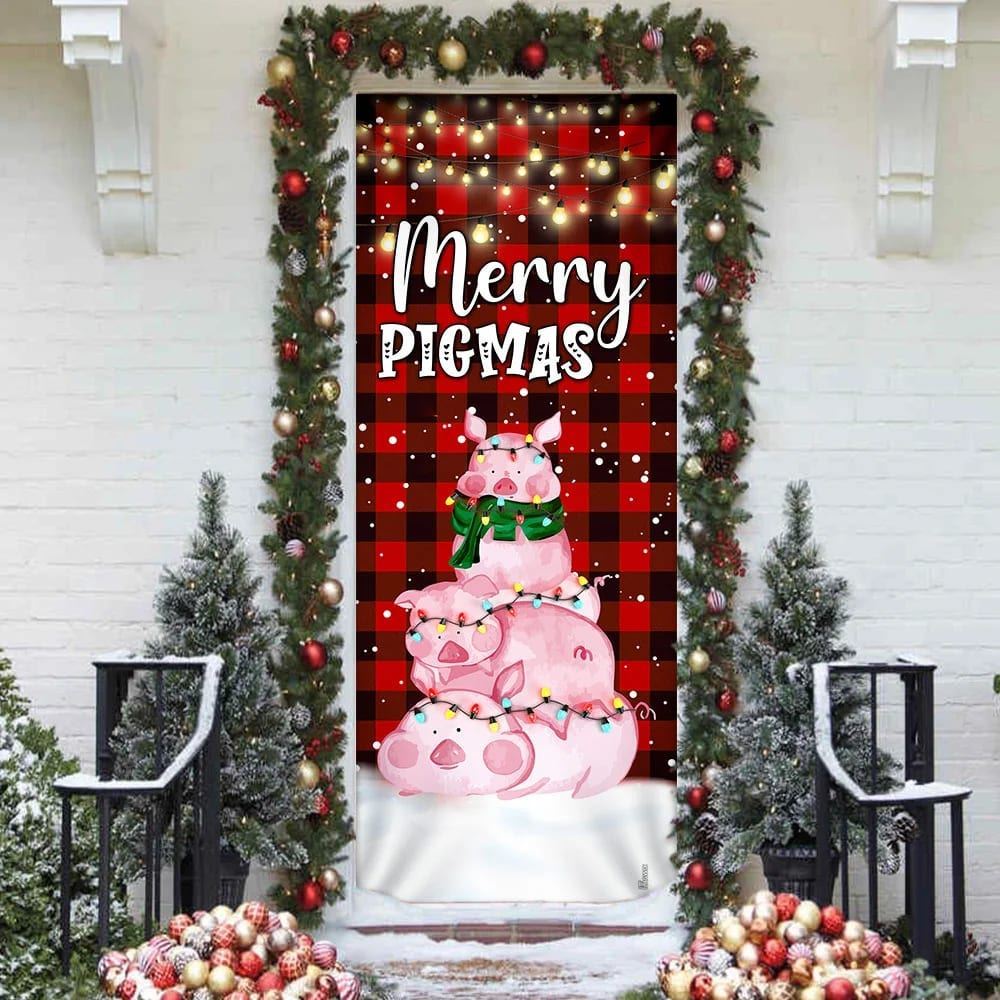 Three Pig Christmas Cattle Door Cover, Merry Pigmas, Christmas Door Knob Covers, Christmas Outdoor Decoration