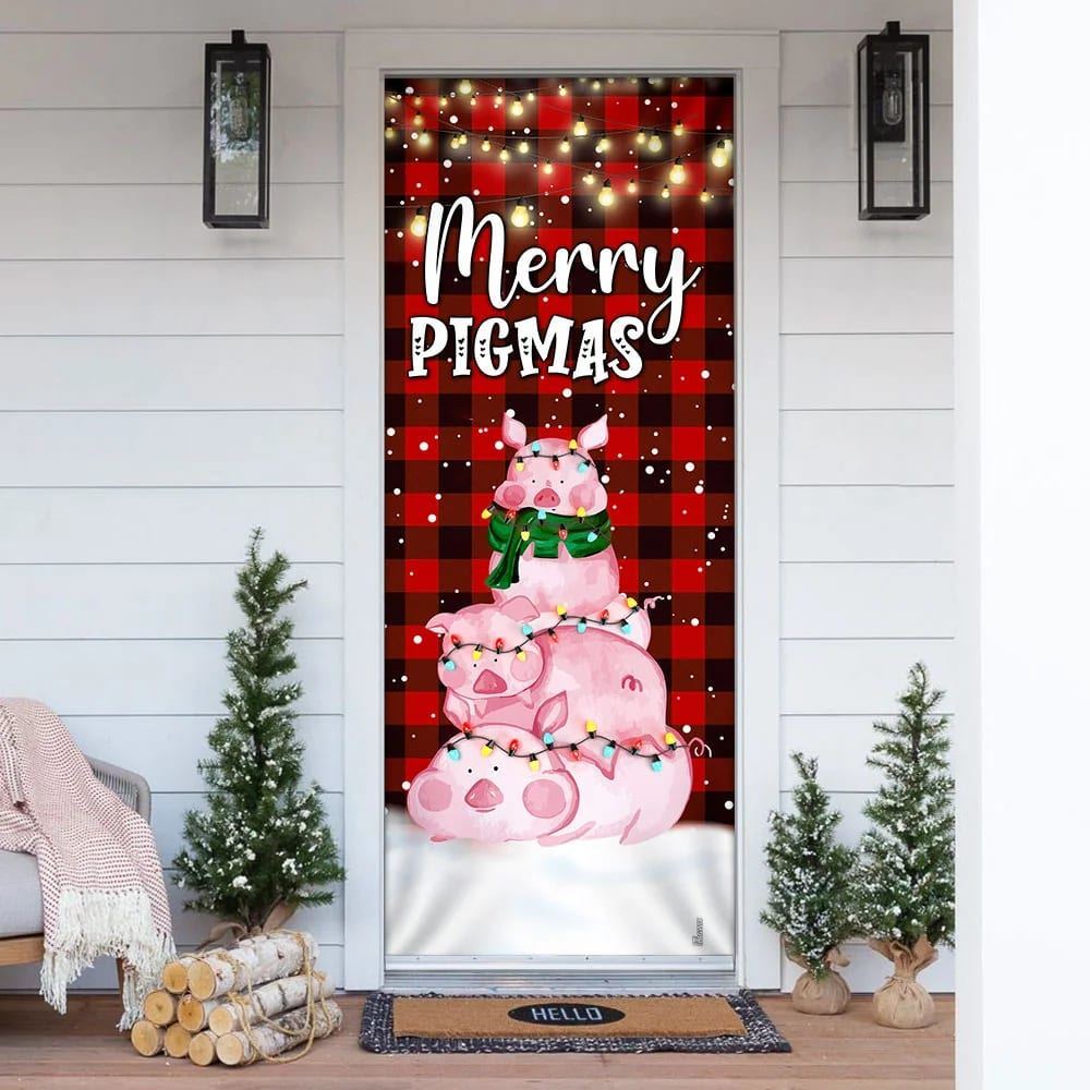 Three Pig Christmas Cattle Door Cover, Merry Pigmas, Christmas Door Knob Covers, Christmas Outdoor Decoration