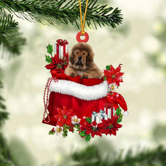 Tibetan Mastiff In Gift Bag Christmas Ornament, Christmas Gift, Christmas Tree Decorations, Christmas Ornament 2023