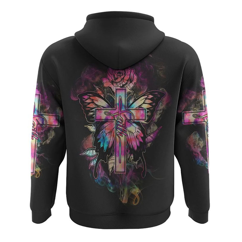 Tie Dye Butterfly Cross Faith With Rose All Over Print 3D Hoodie, Christian Hoodie, Christian Sweatshirt, Bible Verse Shirt